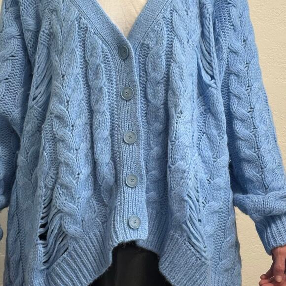 Stella McCartney Distressed Cable-knit Alpaca-blend Cardigan Blue size S - Picture 6 of 13